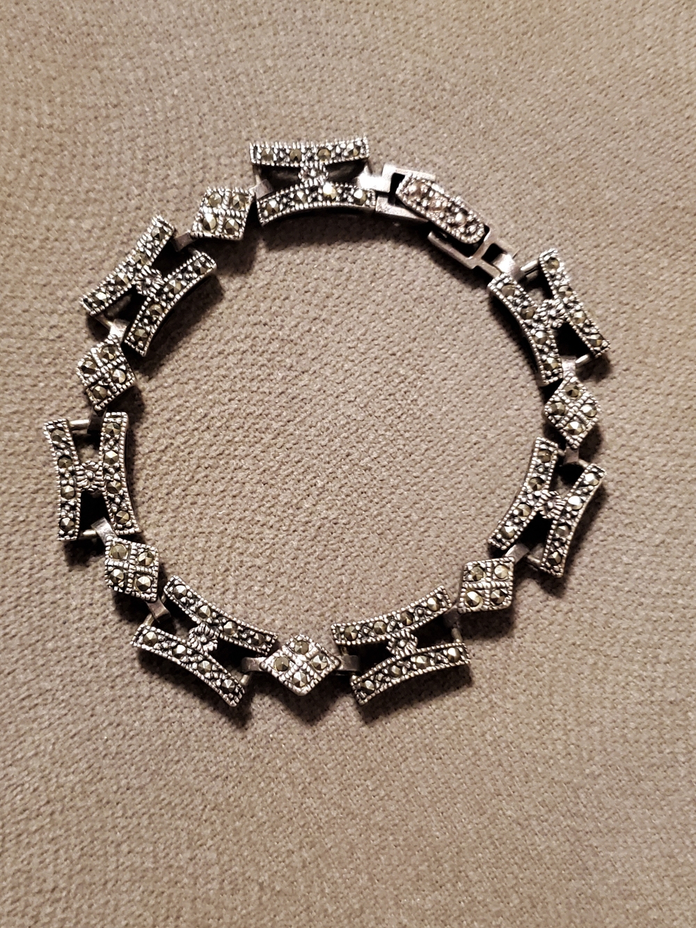 Vintage Sparkling Silver-Tone Marcasite Link Elegant Bracelet Womens 7"